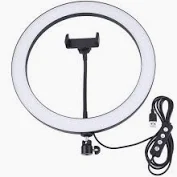 10-22 Inch LED ring light with adjustable brightness and tripod for video recording.